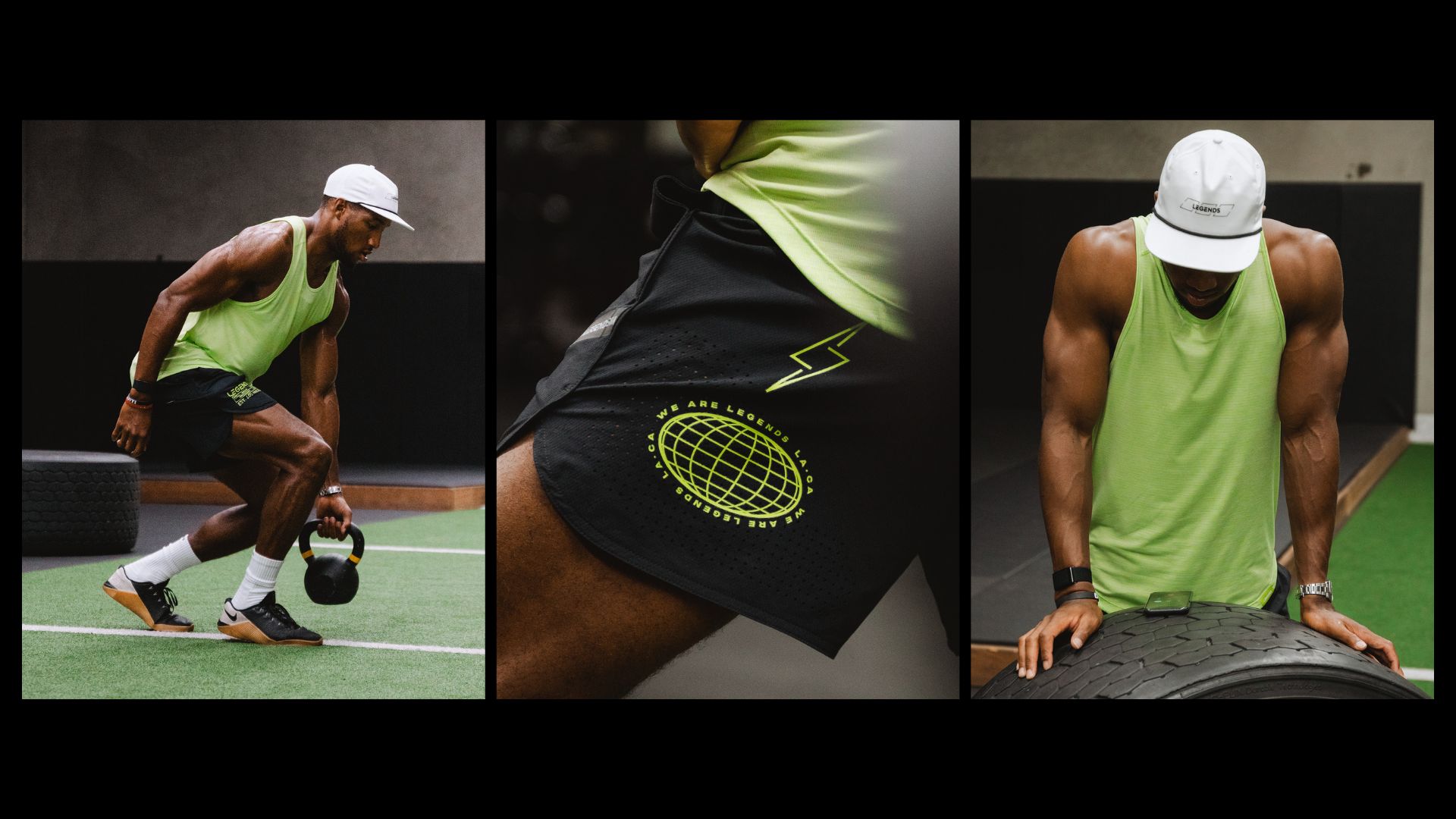 Marlon N. Humphrey of the NF, cornerback for the Baltimore Ravens, working out indoors wearing Legends brand performance shorts, tank top and shorts.