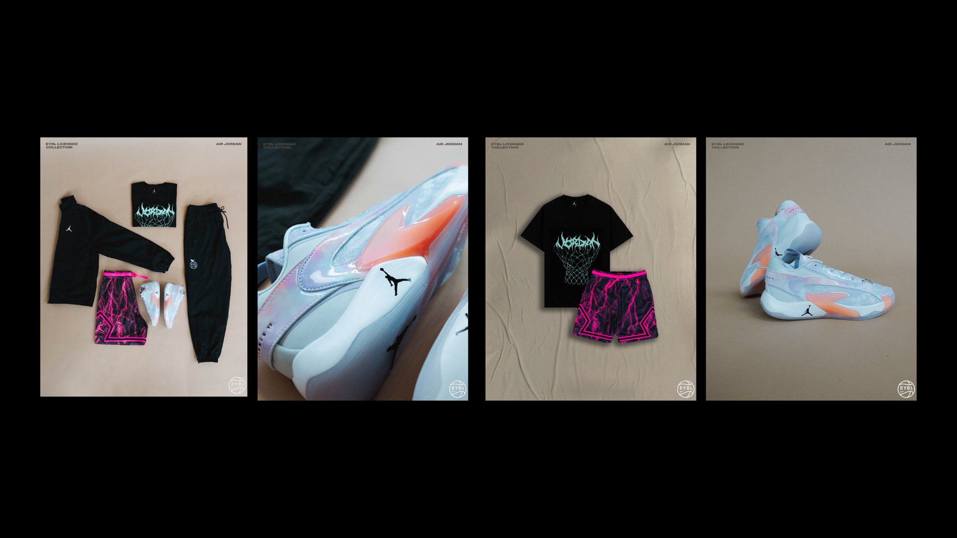A collection of diverse sneakers showcasing various styles and designs of the Luka 2, 2023 Nike EYBL uniforms provided by Jordan Brand.