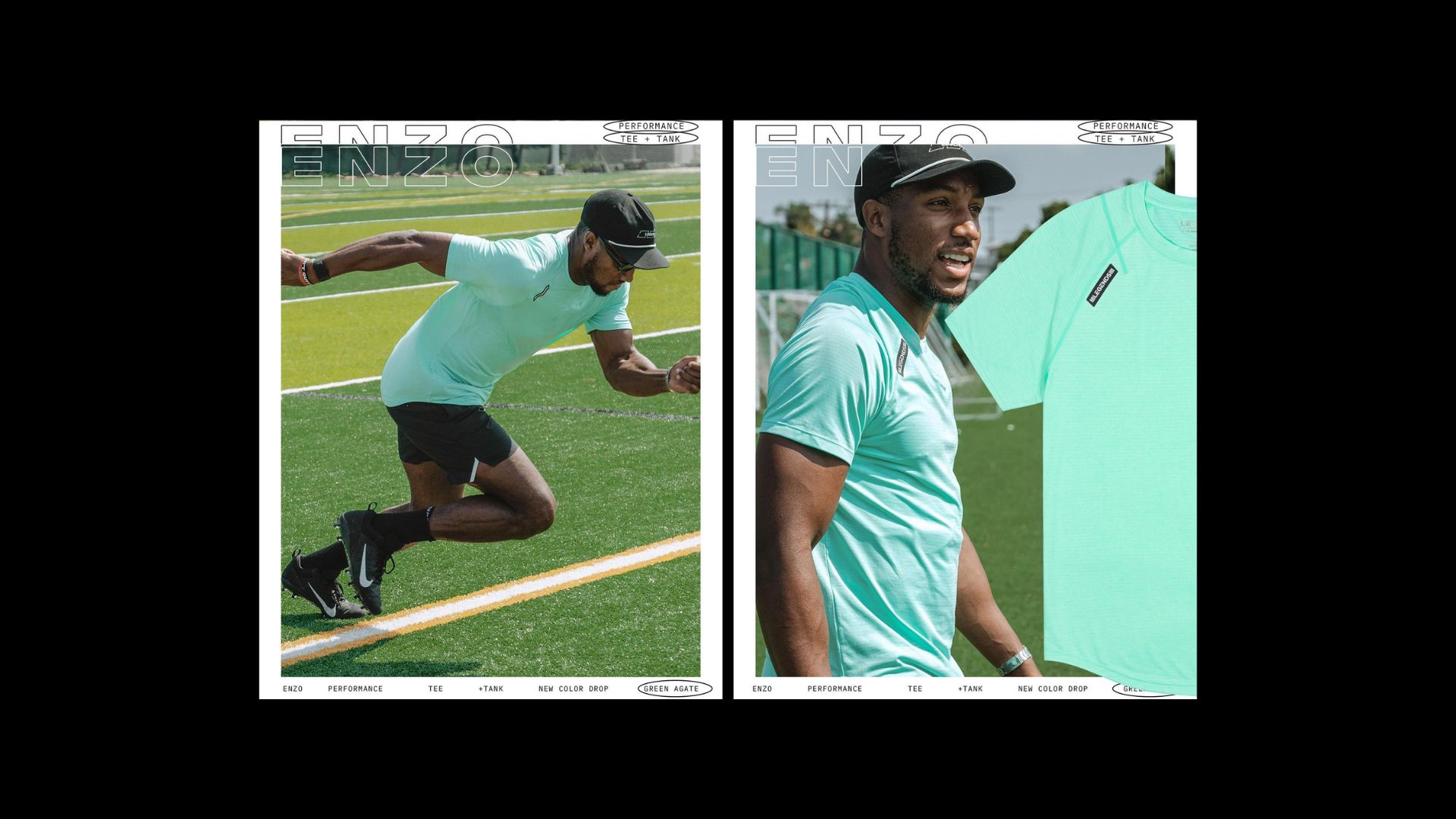 Marlon N. Humphrey of the NF, cornerback for the Baltimore Ravens, sprinting outdoors. Wearing ENZO Legends brand performance tee.