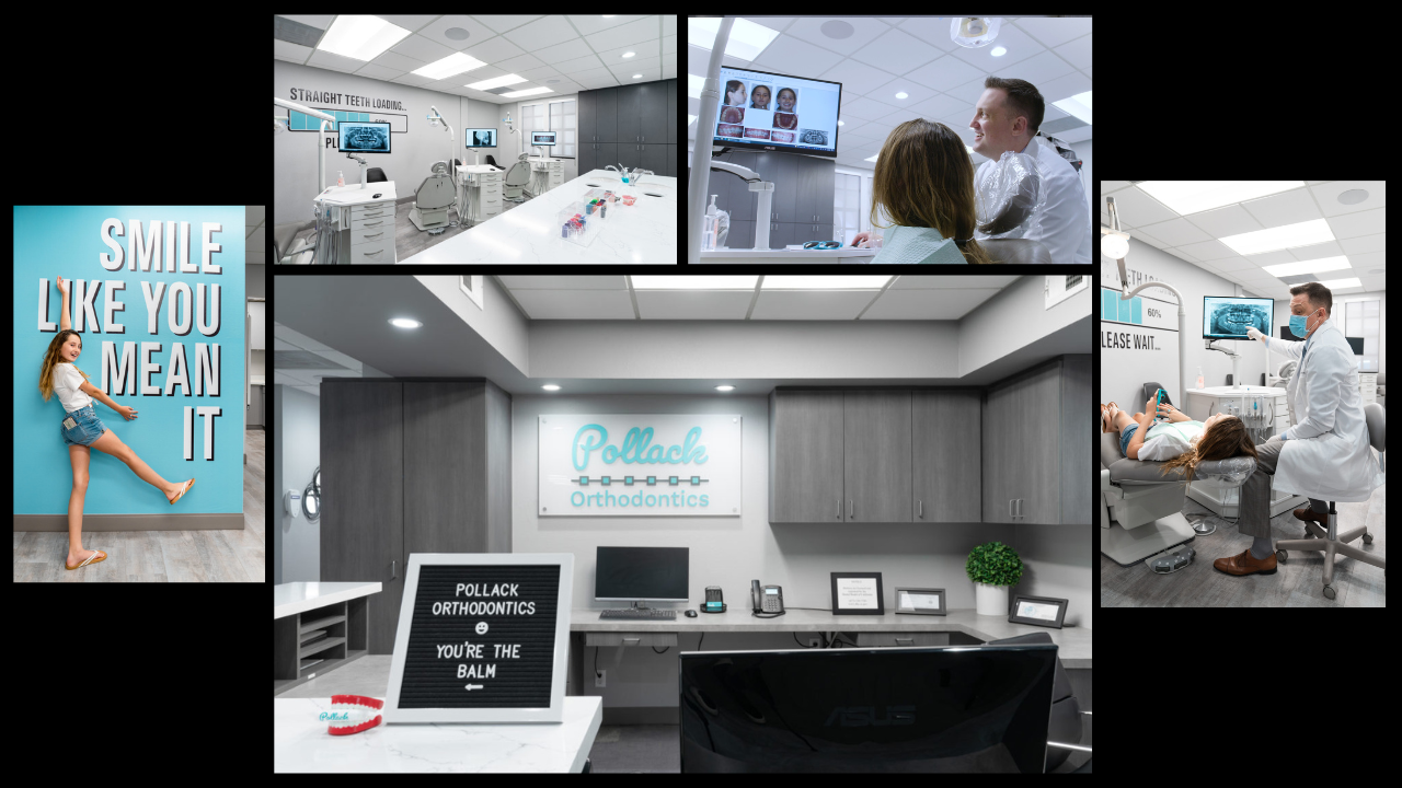 Pollack Orthodontics collage photos with child patient