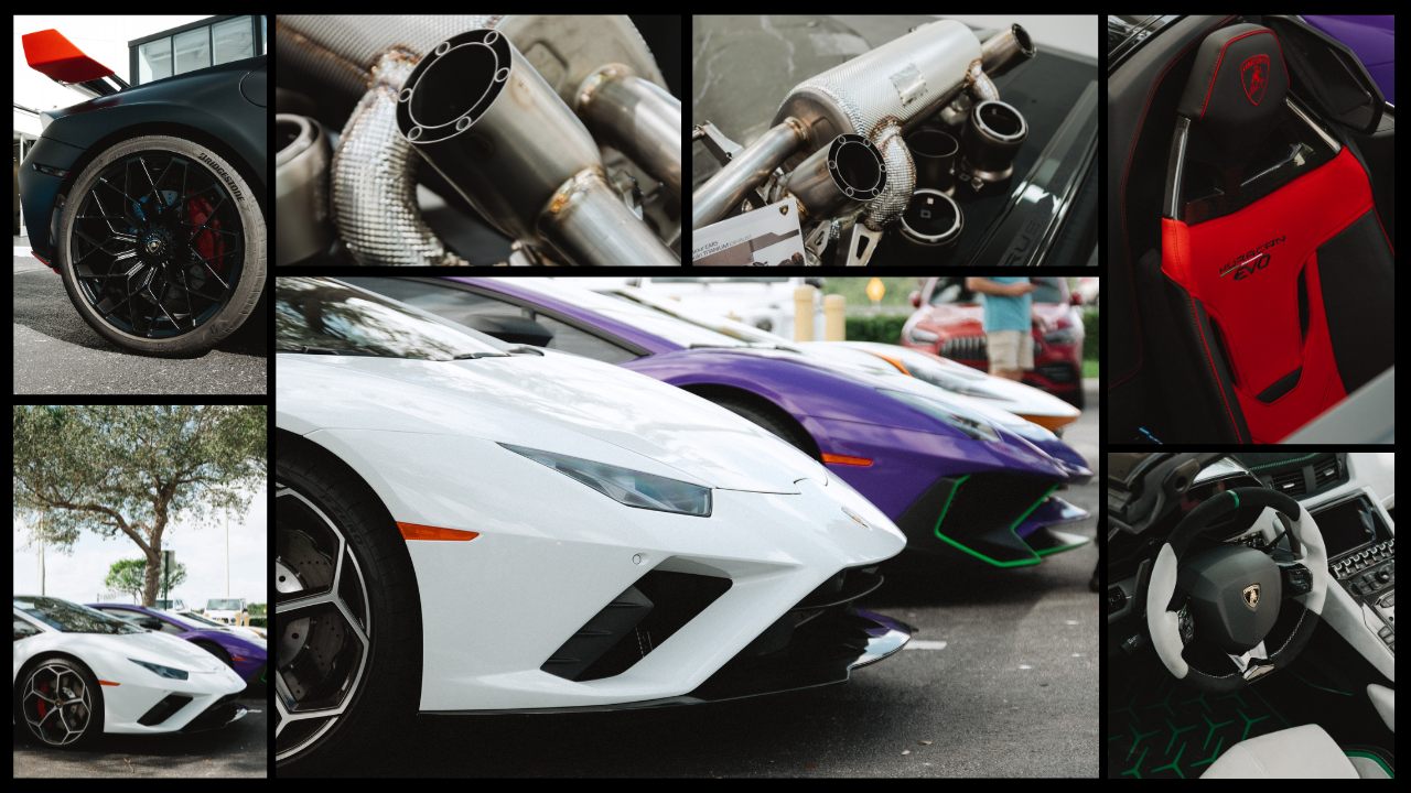 Collage of photos of White Lamborghini Hurracan