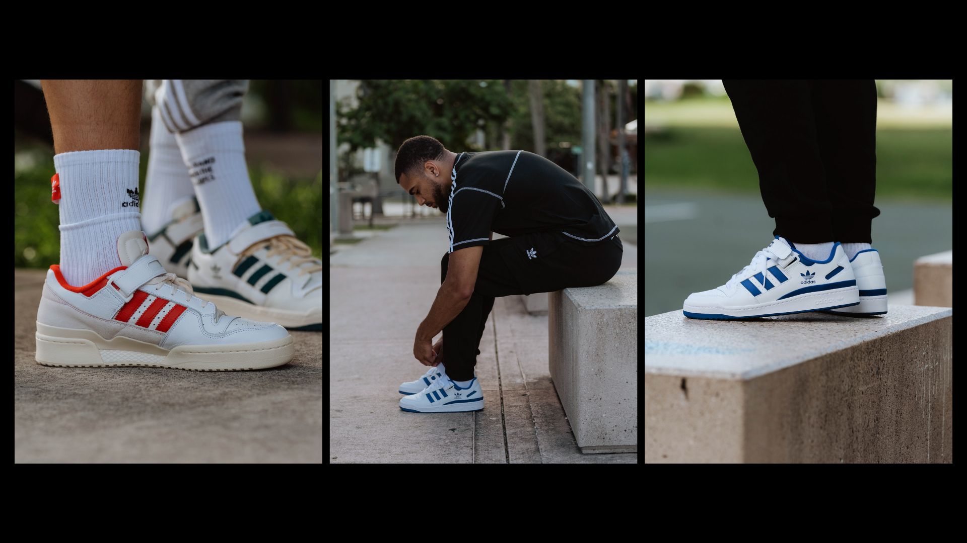 Blue and RedAdidas Forum shoes being worn by young basketball model player in Miami